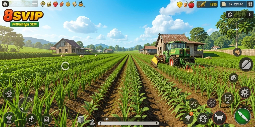 Tampilan gameplay <strong>8SVIP</strong> menampilkan aktivitas pertanian yang dinamis dan interaktif.