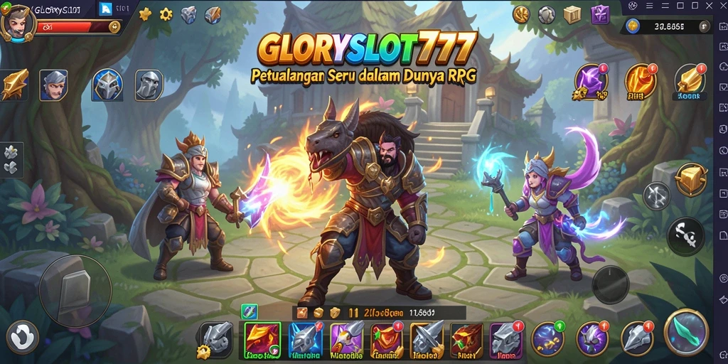 Screenshot GLORYSLOT777 menampilkan aksi pertarungan RPG yang mendebarkan.
