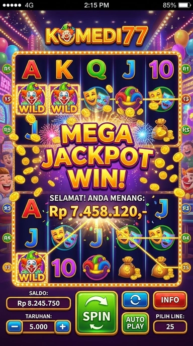 Tampilan utama aplikasi komedi77 yang mudah digunakan.